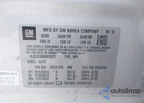 2017 Buick Encore Essence from USA, damaged, VIN KL4CJGSB5HB016271